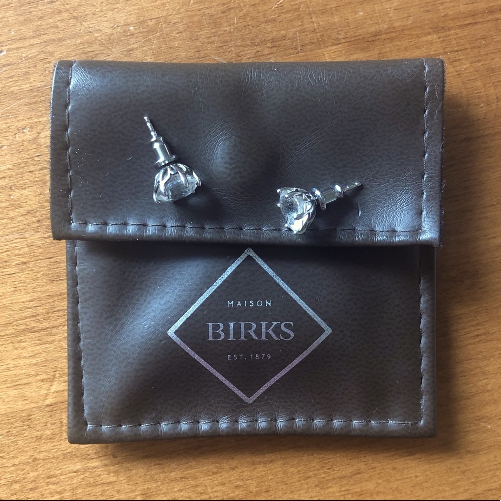 Birks Quartz stud earrings with leather pouch